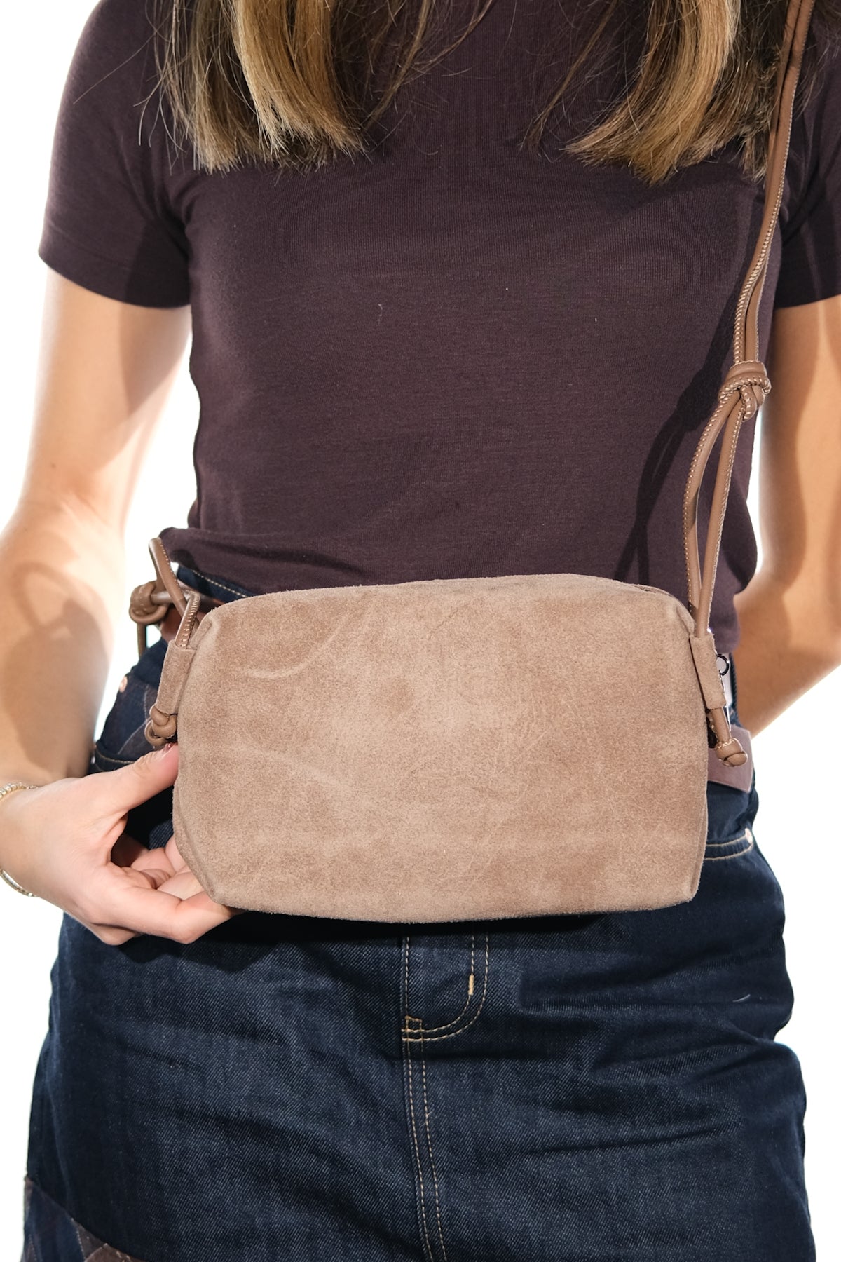 SELSEY - Taupe Genuine Leather Crossbody Bag (Women)