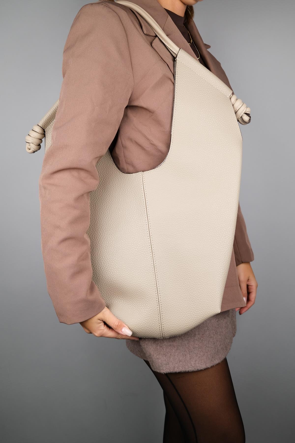 SANTANA - Bolso de Hombro Hobo de Cuero Genuino Beige (Mujer)