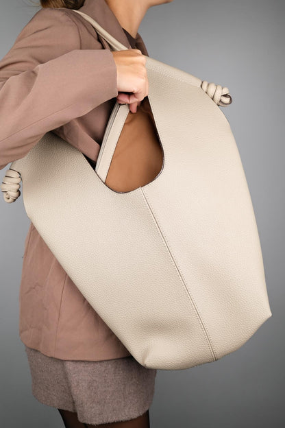 SANTANA - Bolso de Hombro Hobo de Cuero Genuino Beige (Mujer)