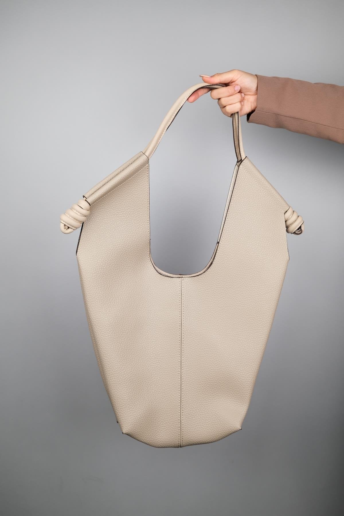 SANTANA - Bolso de Hombro Hobo de Cuero Genuino Beige (Mujer)