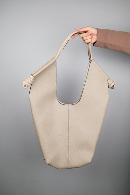 SANTANA - Bolso de Hombro Hobo de Cuero Genuino Beige (Mujer)