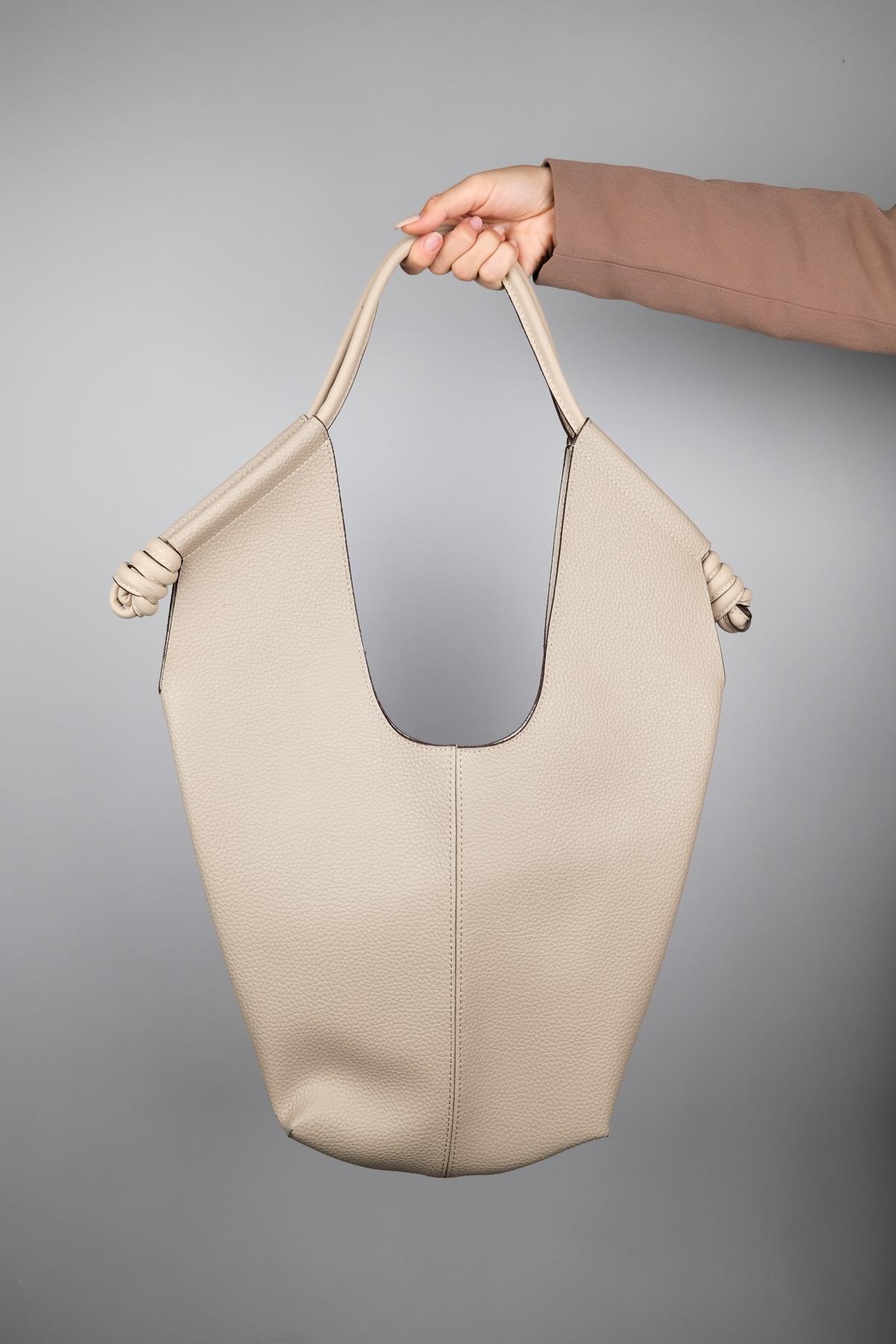 SANTANA - Bolso de Hombro Hobo de Cuero Genuino Beige (Mujer)