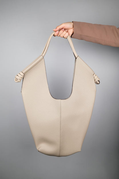 SANTANA - Bolso de Hombro Hobo de Cuero Genuino Beige (Mujer)