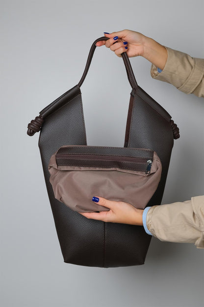 SANTANA - Bolso de hombro slouchy de cuero genuino color coñac (Mujer)