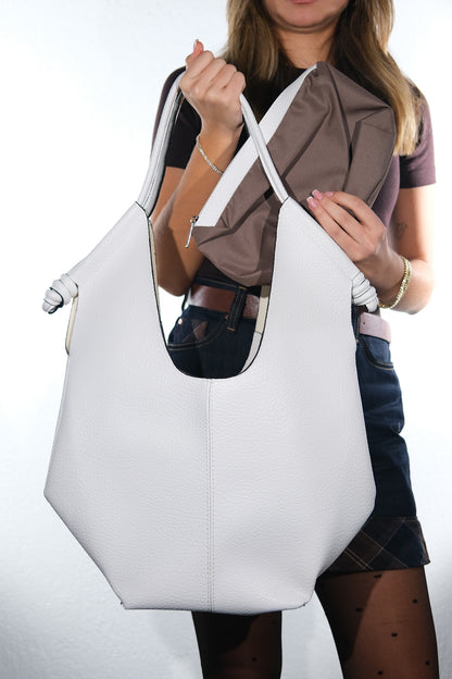 SANTANA - Bolso de Hombro Hobo para Mujer de Piel Genuina Blanca