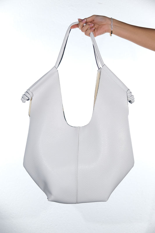 SANTANA - Bolso de Hombro Hobo para Mujer de Piel Genuina Blanca