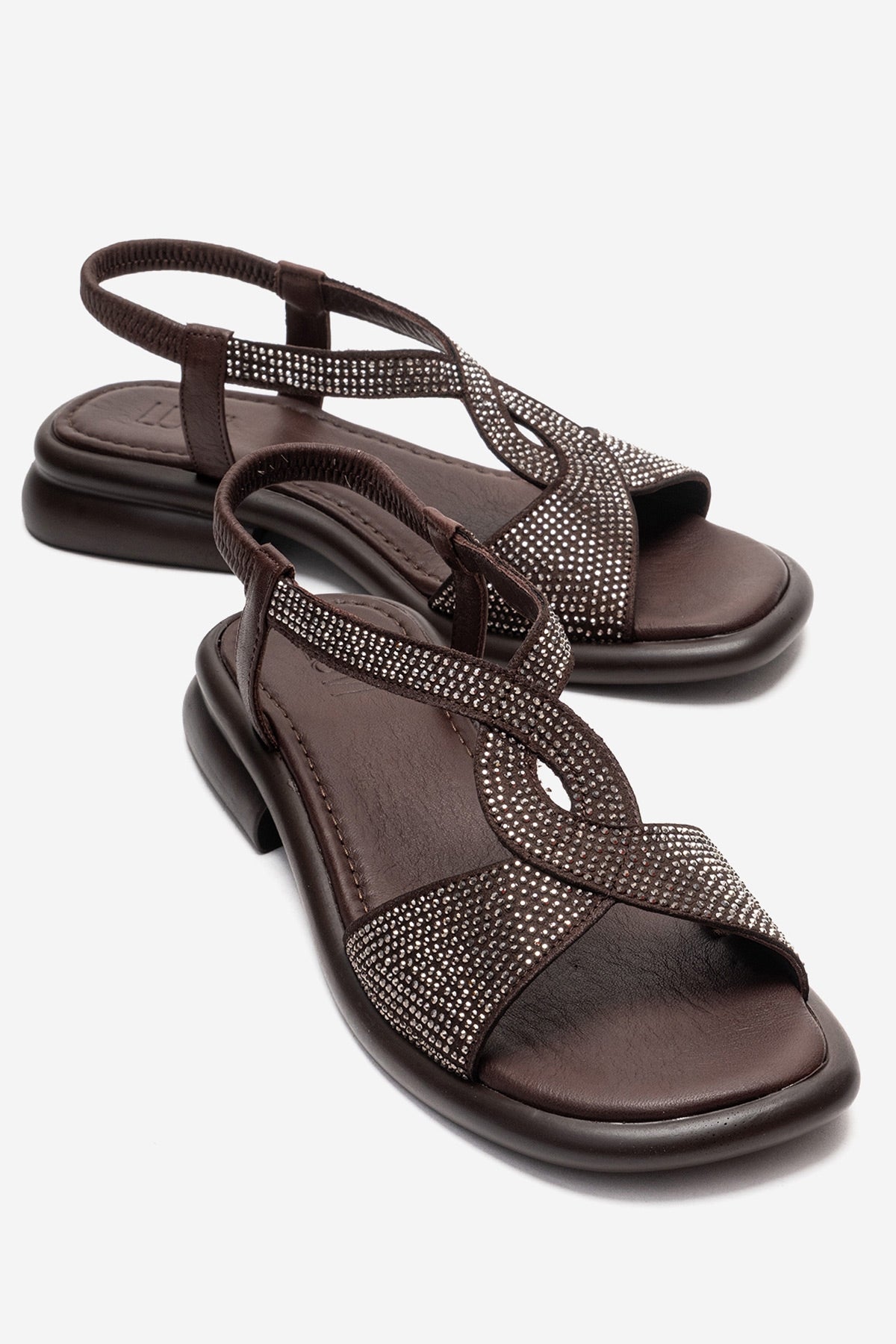 AURORA - Brown Genuine Leather Stone-Embellished Sandal (Women)