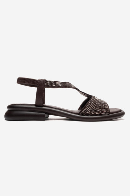 AURORA - Brown Genuine Leather Stone-Embellished Sandal (Women)