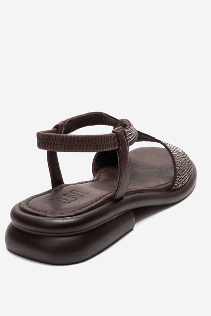 AURORA - Brown Genuine Leather Stone-Embellished Sandal (Women)