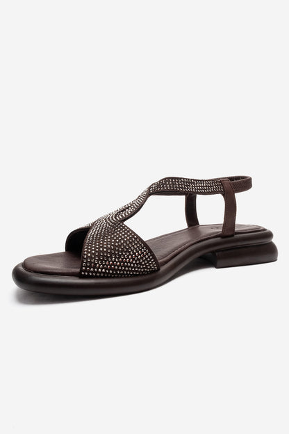 AURORA - Brown Genuine Leather Stone-Embellished Sandal (Women)