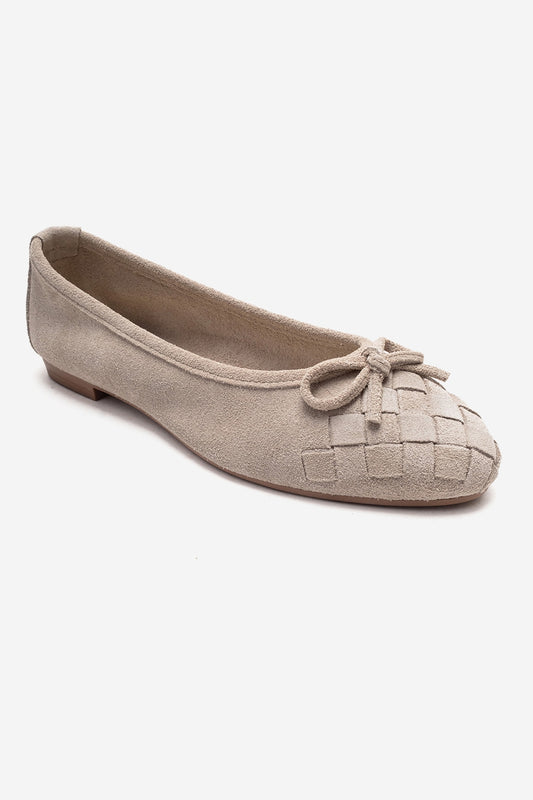 03 - Beige Genuine Leather Ballet Flat (Women)