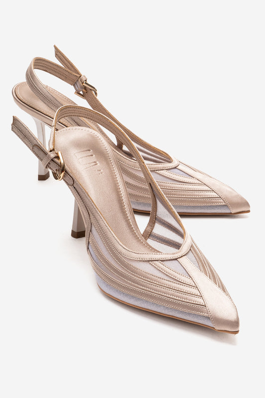FAUNA - Zapatilla de tacón de aguja de satén beige (Mujer)