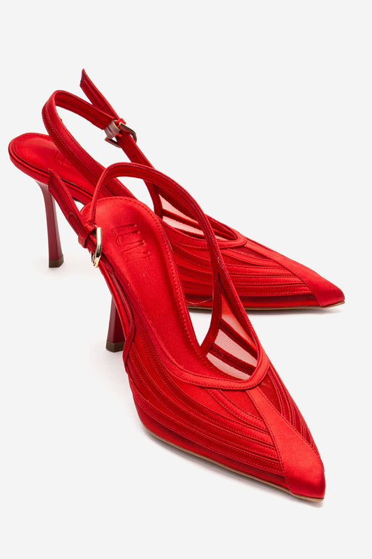 FAUNA - Zapatos de tacón de aguja de satén rojo (Mujer)