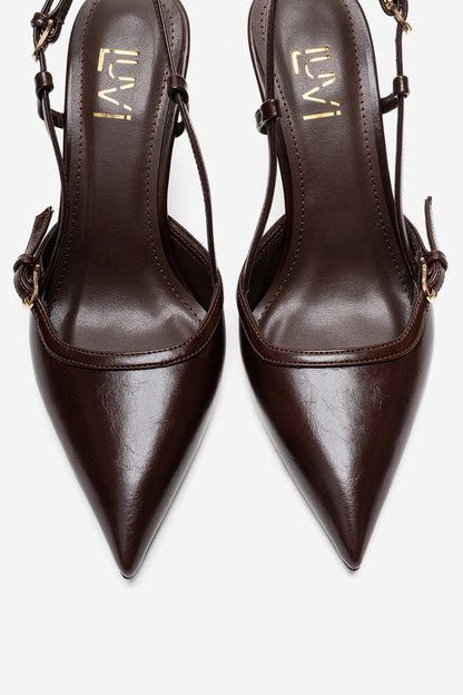 CELIA - Brown Block Heel Pointed Toe Shoe (Women)