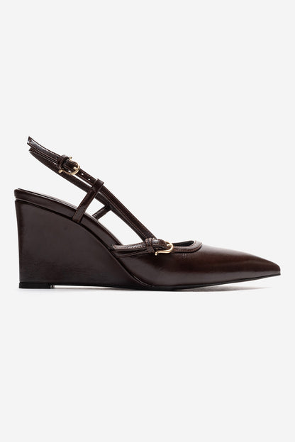 CELIA - Brown Block Heel Pointed Toe Shoe (Women)