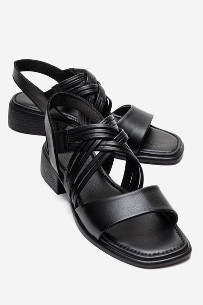 LIVELLO - Sandalia de Cuero Genuino Negra de Tiras Múltiples (Mujer)
