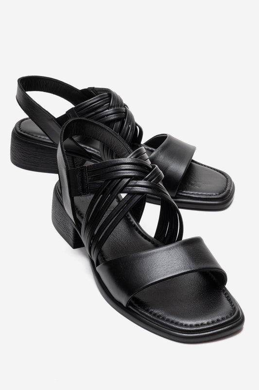 LIVELLO - Sandalia de Cuero Genuino Negra de Tiras Múltiples (Mujer)