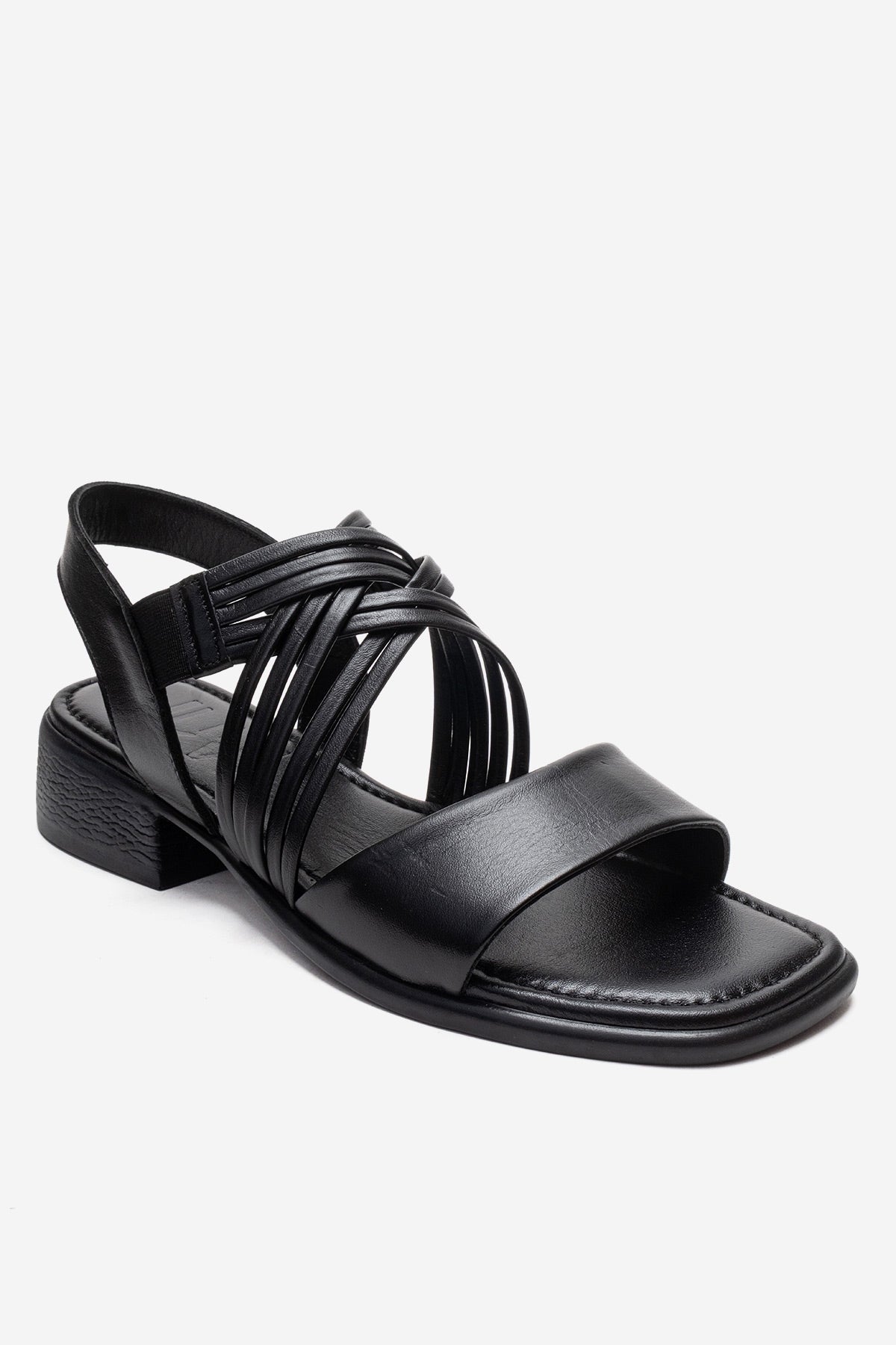 LIVELLO - Sandalia de Cuero Genuino Negra de Tiras Múltiples (Mujer)