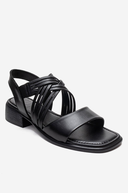 LIVELLO - Sandalia de Cuero Genuino Negra de Tiras Múltiples (Mujer)