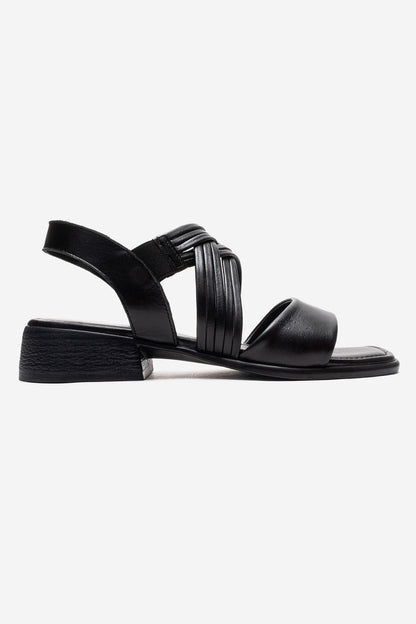 LIVELLO - Sandalia de Cuero Genuino Negra de Tiras Múltiples (Mujer)
