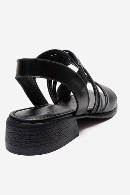 LIVELLO - Sandalia de Cuero Genuino Negra de Tiras Múltiples (Mujer)