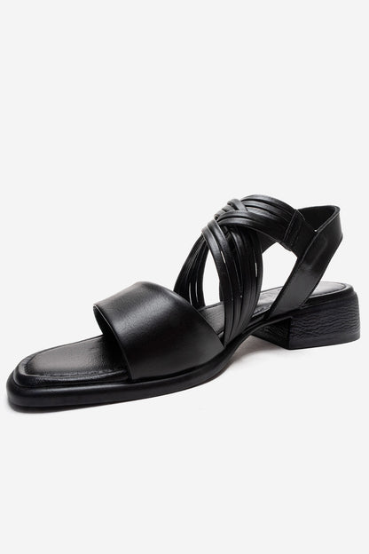LIVELLO - Sandalia de Cuero Genuino Negra de Tiras Múltiples (Mujer)