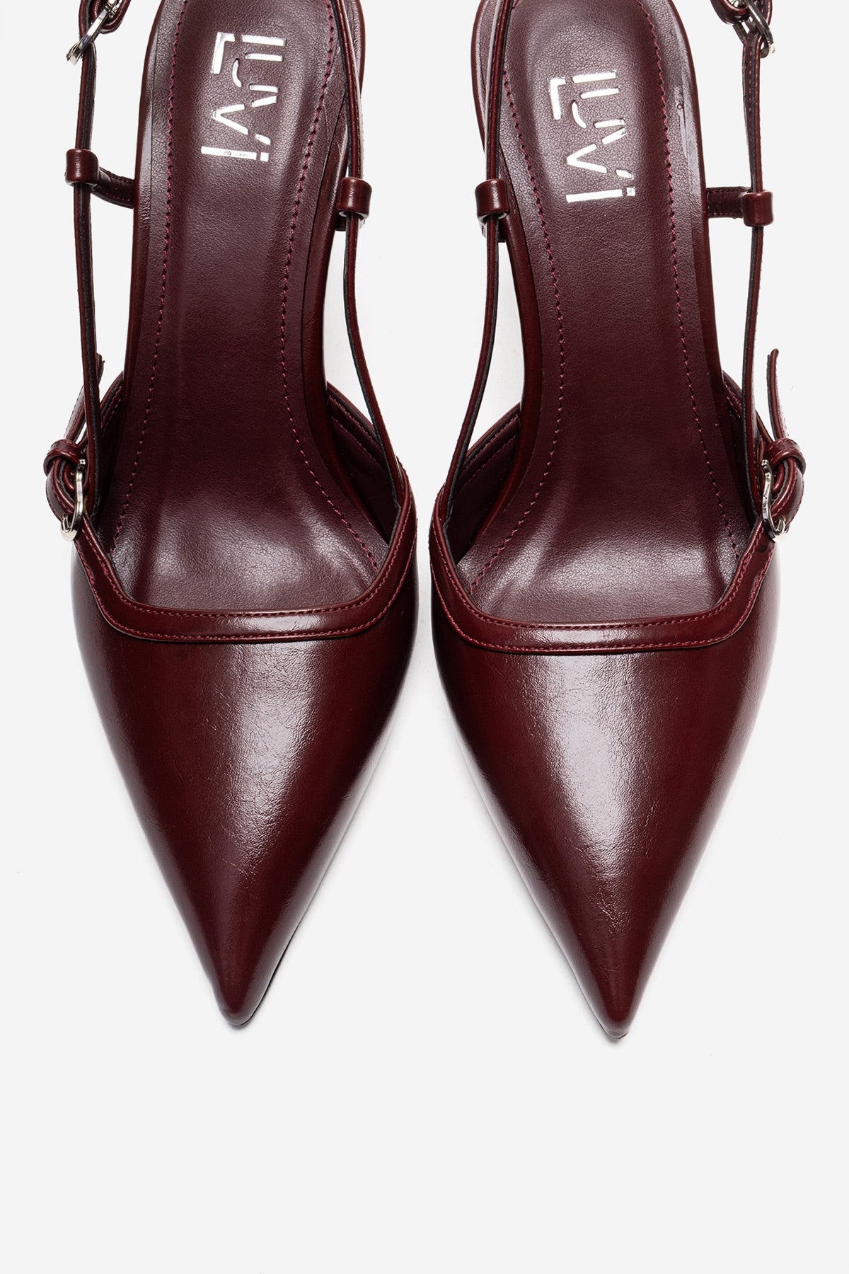 CELIA - Zapatos de tacón de cuña con punta en punta de piel auténtica burdeos (mujer)