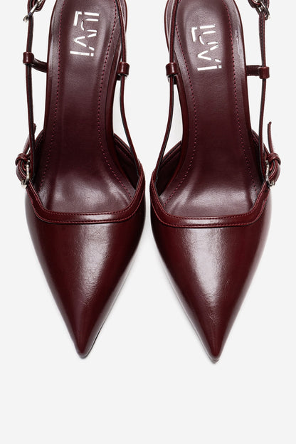 CELIA - Zapatos de tacón de cuña con punta en punta de piel auténtica burdeos (mujer)