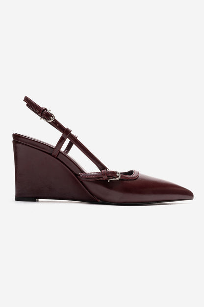 CELIA - Zapatos de tacón de cuña con punta en punta de piel auténtica burdeos (mujer)