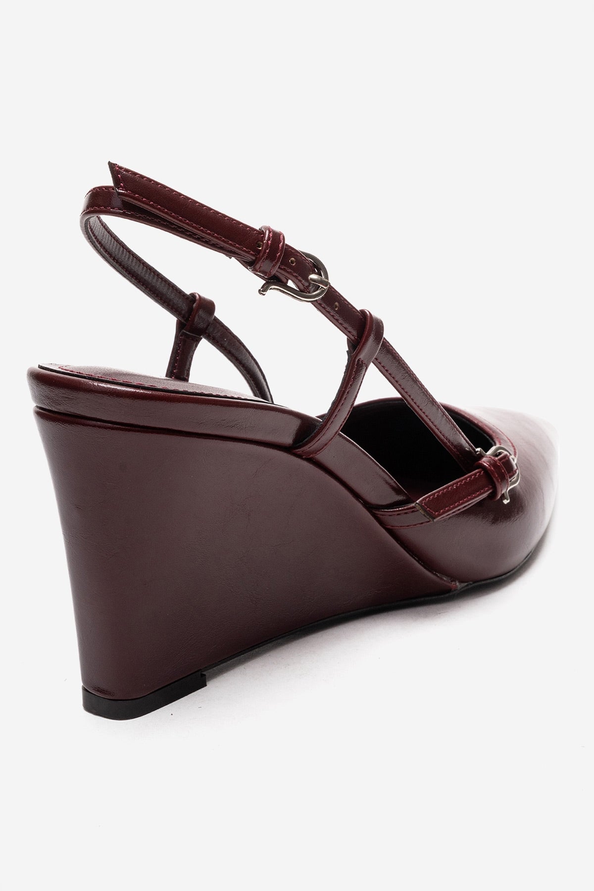 CELIA - Zapatos de tacón de cuña con punta en punta de piel auténtica burdeos (mujer)