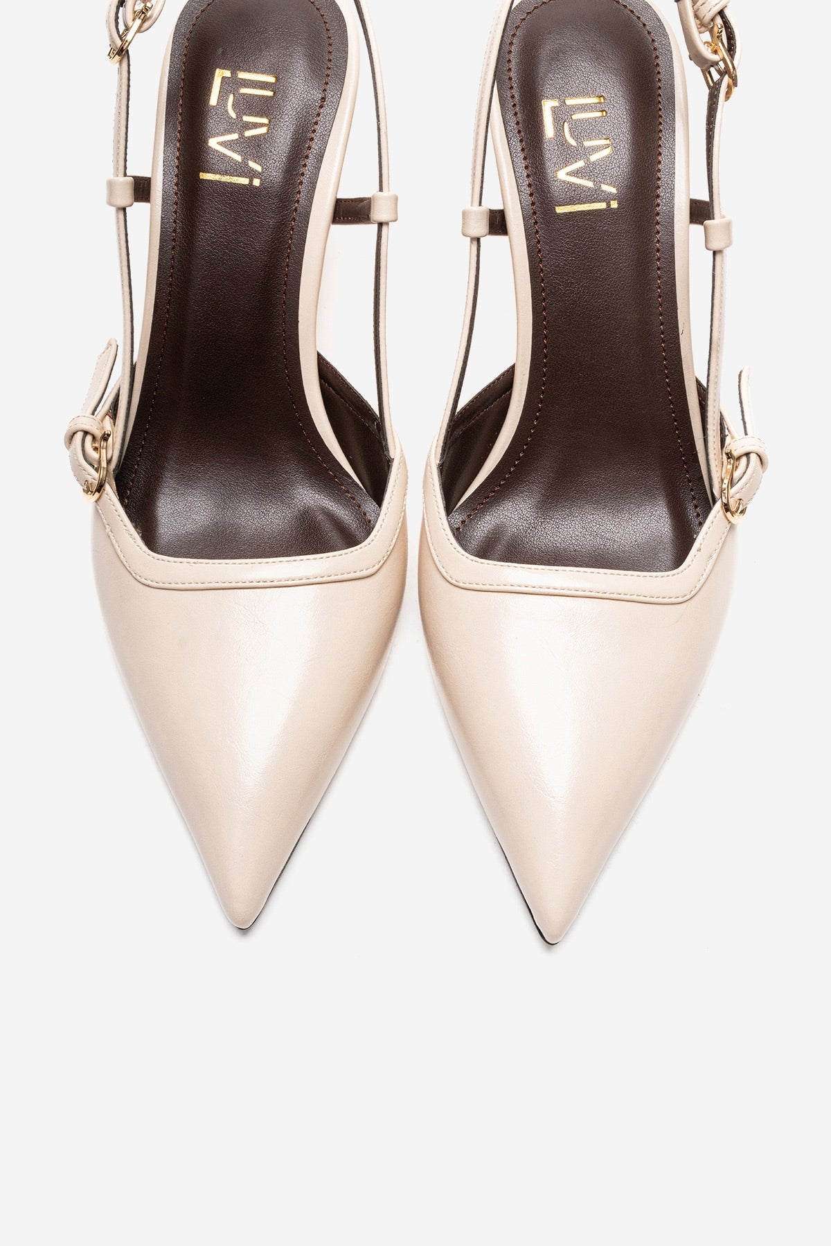 CELIA - Zapatos de cuña de piel auténtica de color blanco roto con puntera afilada (mujer)