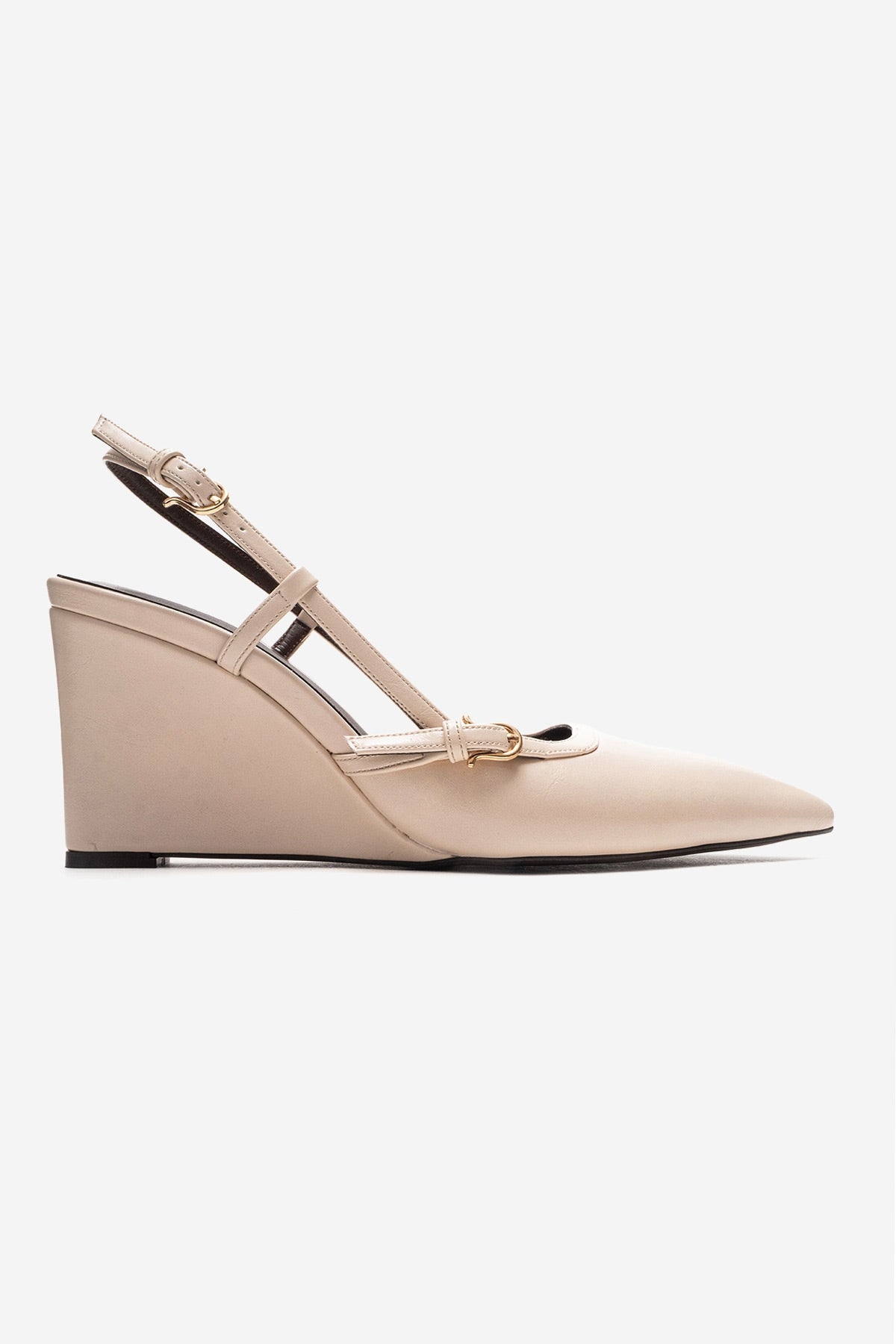 CELIA - Zapatos de cuña de piel auténtica de color blanco roto con puntera afilada (mujer)
