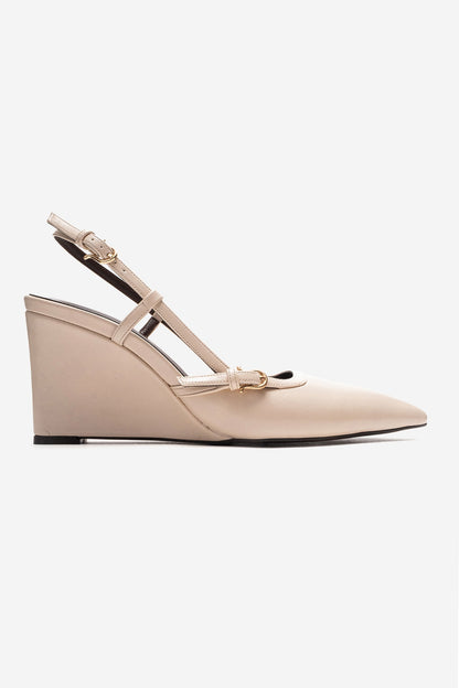 CELIA - Zapatos de cuña de piel auténtica de color blanco roto con puntera afilada (mujer)