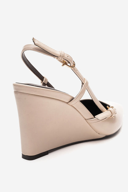 CELIA - Zapatos de cuña de piel auténtica de color blanco roto con puntera afilada (mujer)