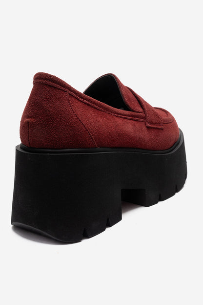 SANTIA - Mocasín de plataforma gruesa de cuero genuino color burdeos (mujer)