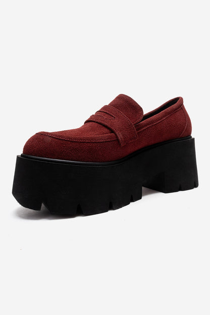 SANTIA - Mocasín de plataforma gruesa de cuero genuino color burdeos (mujer)