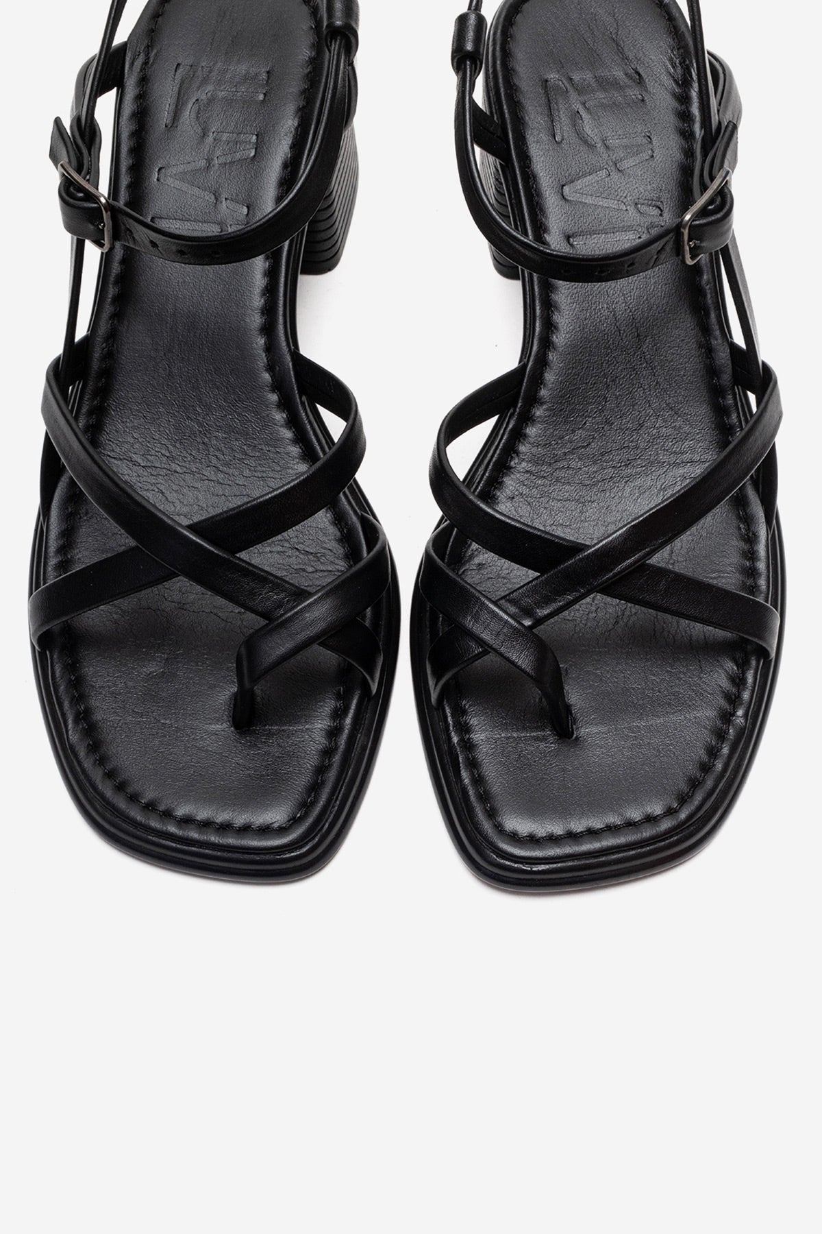 Lavish - Black Genuine Leather Block Heel Sandal (Women)