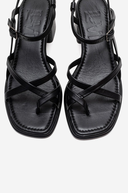 Lavish - Black Genuine Leather Block Heel Sandal (Women)