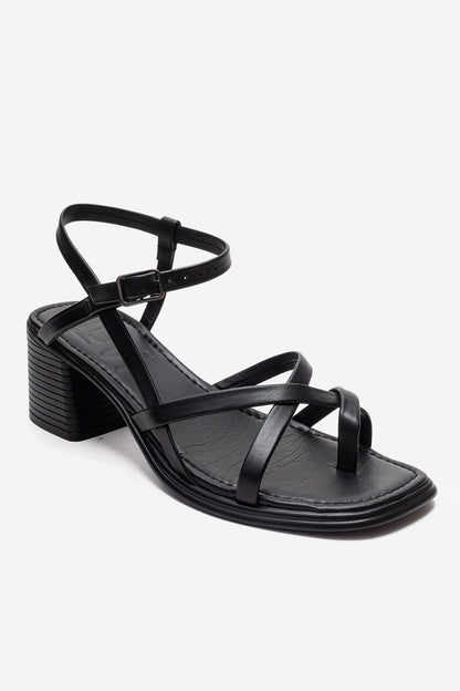 Lavish - Black Genuine Leather Block Heel Sandal (Women)
