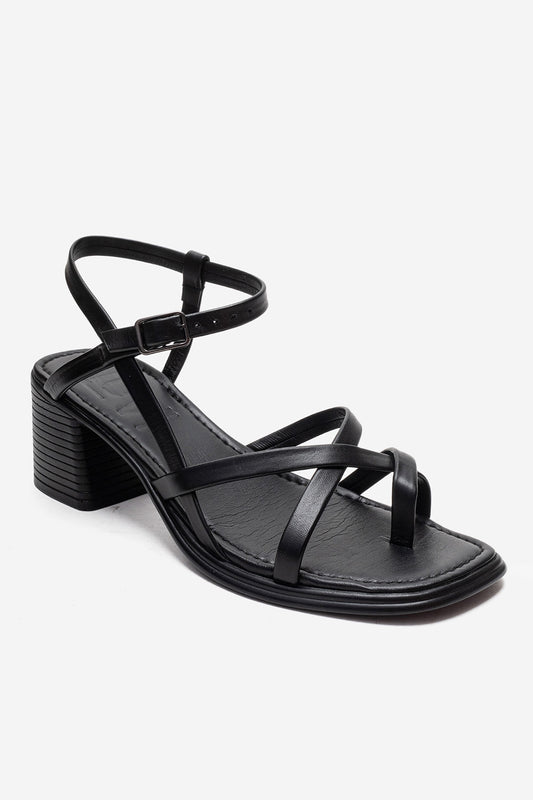 Lavish - Sandalia de Tacón de Cuero Genuino Negro (Mujer)