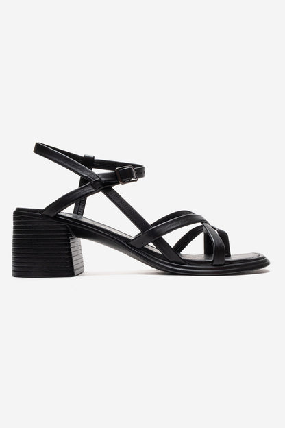 Lavish - Black Genuine Leather Block Heel Sandal (Women)