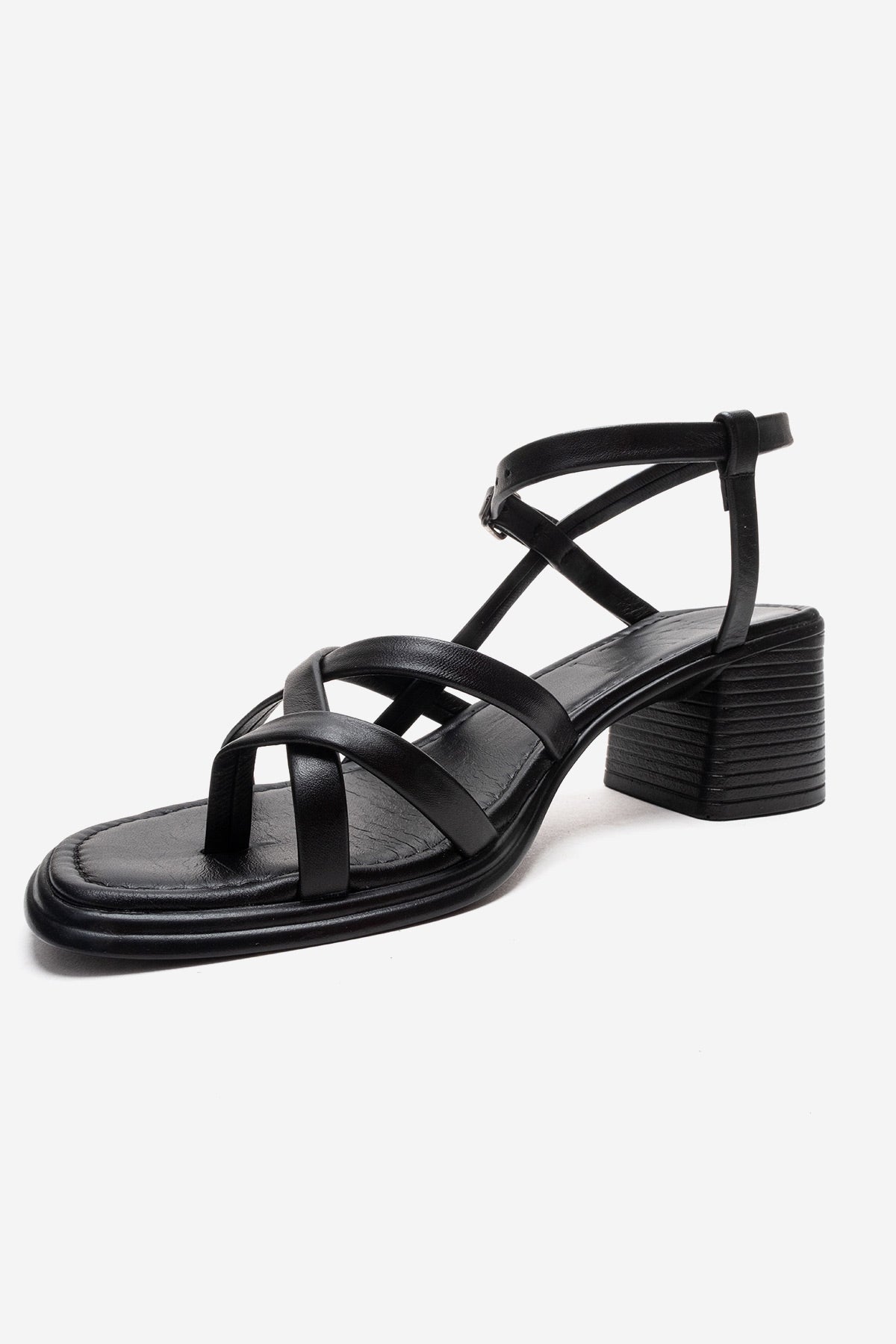 Lavish - Black Genuine Leather Block Heel Sandal (Women)