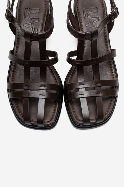 Cielos - Brown Genuine Leather Block Heel Sandal (Women)
