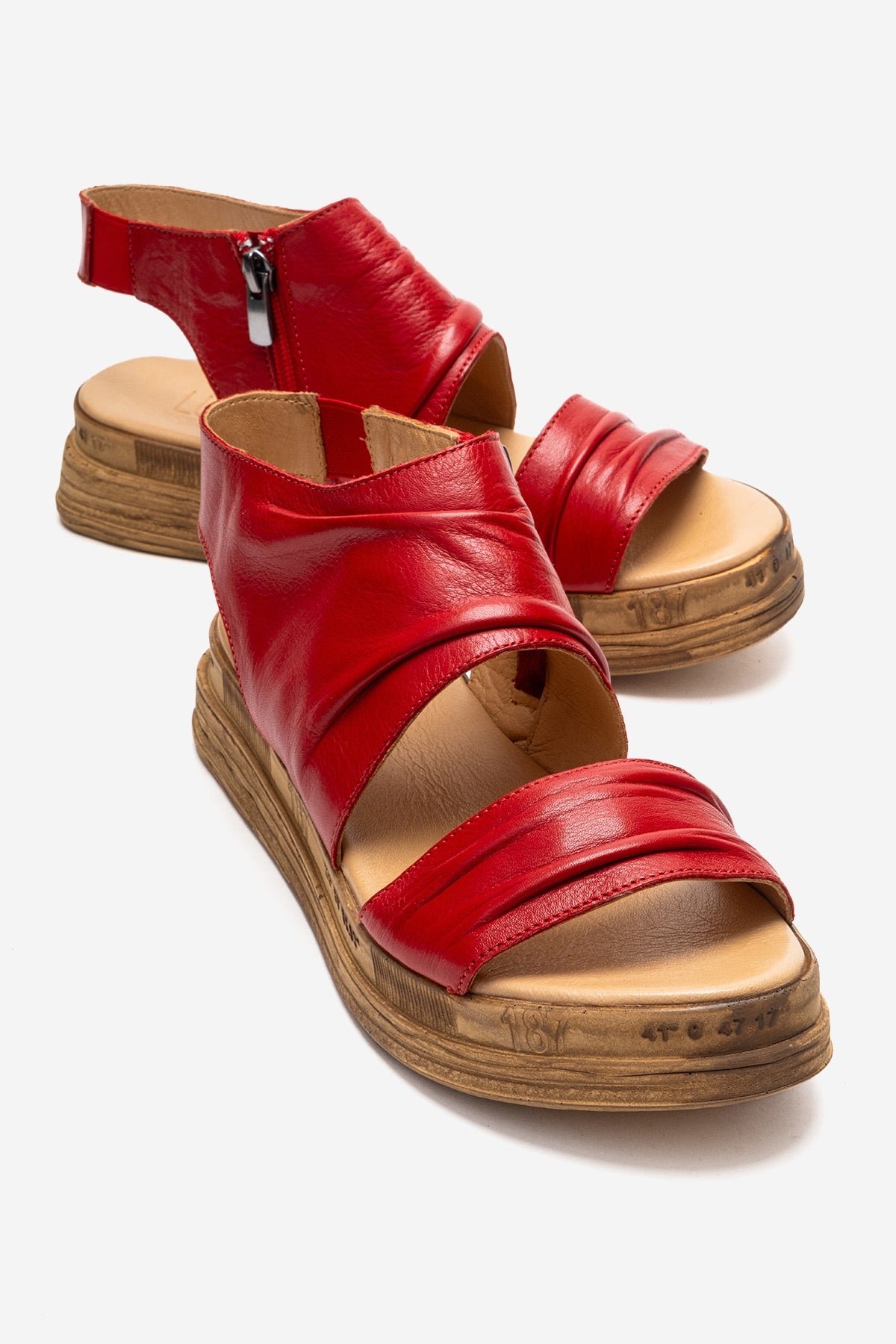 Lunas - Red Genuine Leather Side-Zip Sandal (Women)