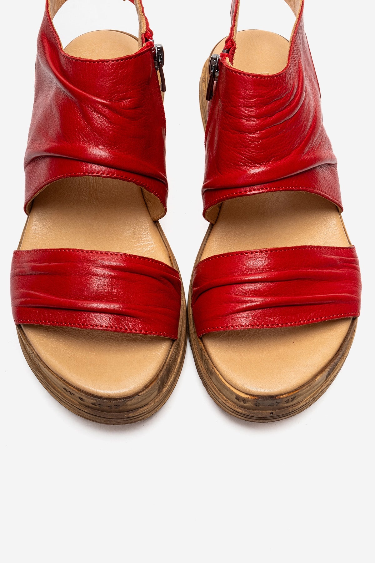 Lunas - Red Genuine Leather Side-Zip Sandal (Women)