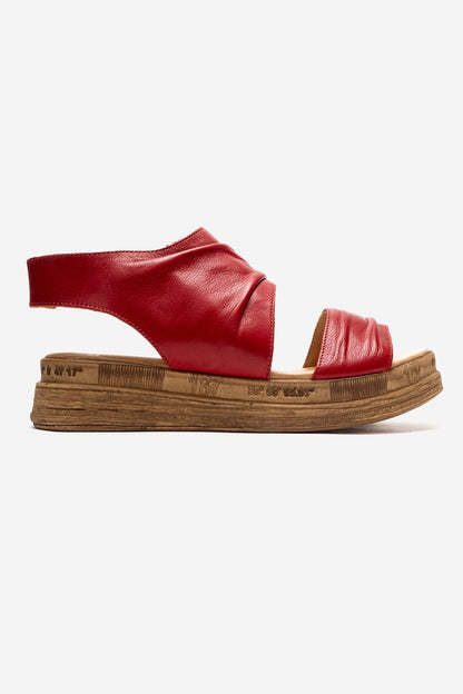 Lunas - Red Genuine Leather Side-Zip Sandal (Women)