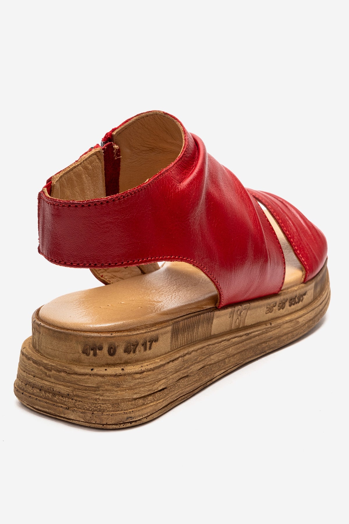 Lunas - Red Genuine Leather Side-Zip Sandal (Women)