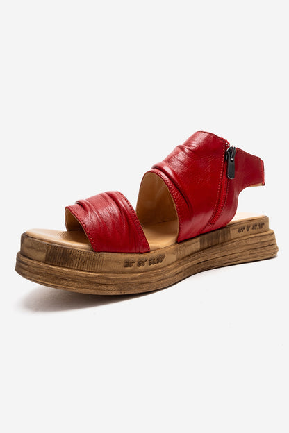 Lunas - Red Genuine Leather Side-Zip Sandal (Women)