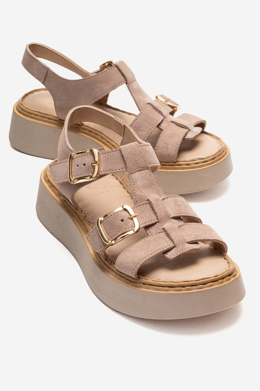 Loin - Sandalia de Piel Genuina Beige (Mujer)