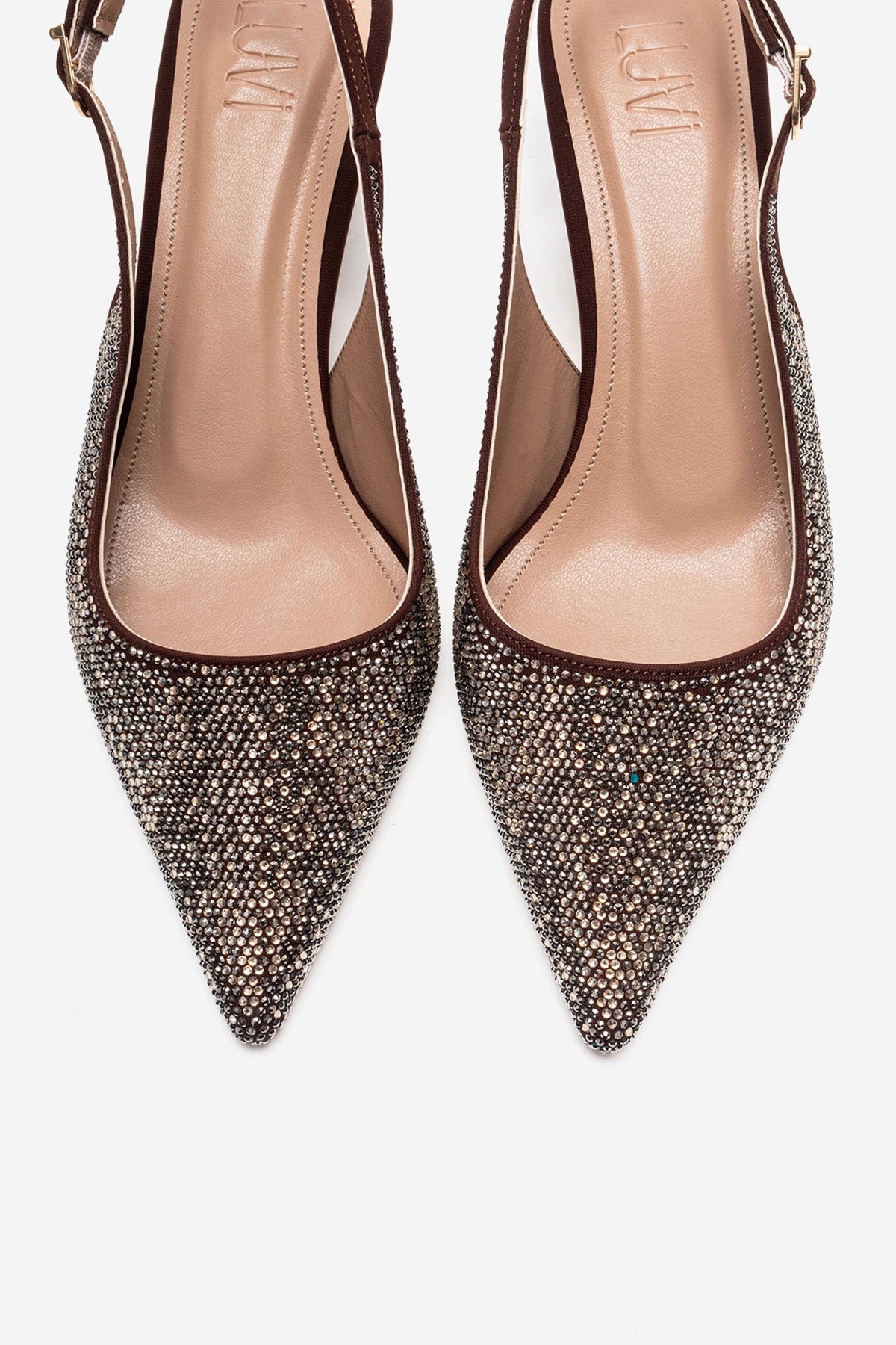 NELLA - Brown Gold Jeweled Slingback Stiletto Pump (Women)